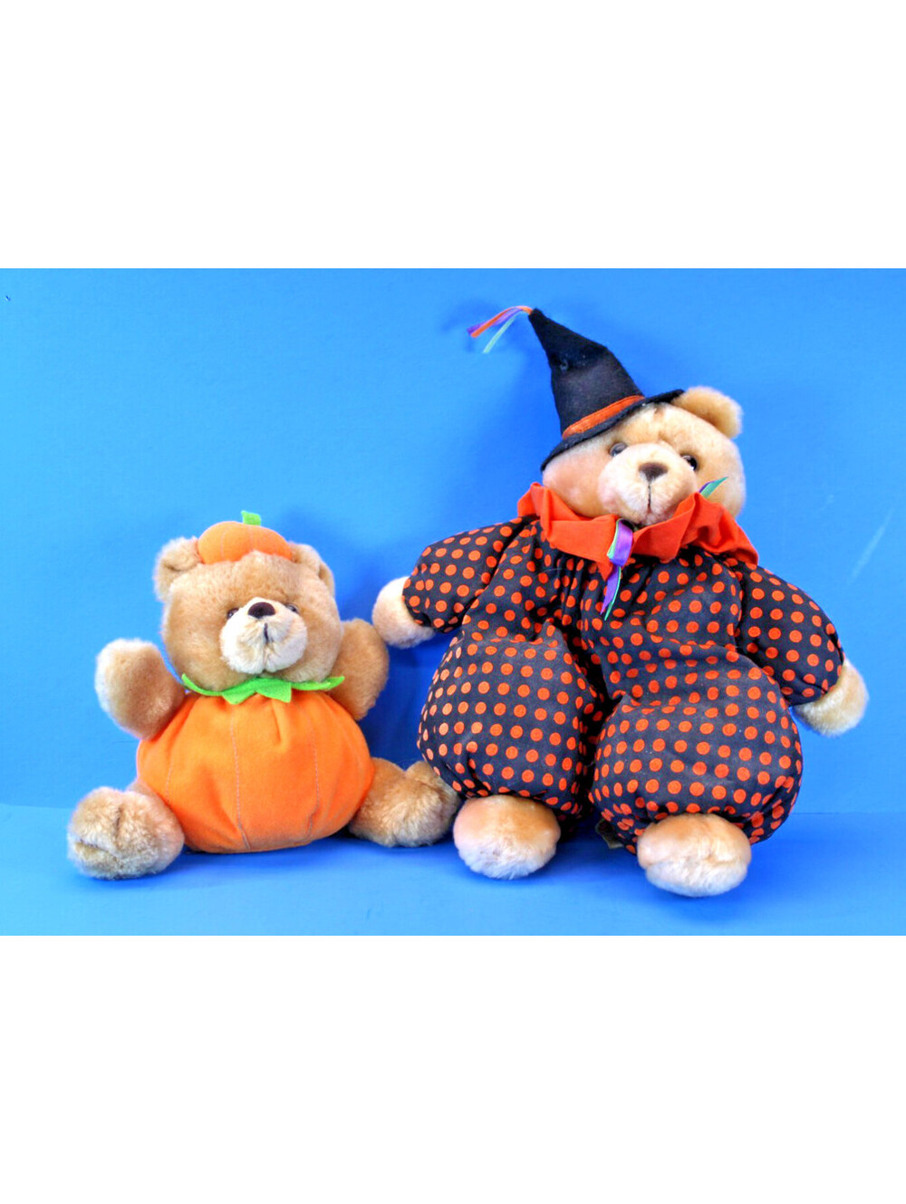 Vtg Pair 1980s RUSS Halloween Teddy Bears 6" & 10" BOO BEARS Adorable Plushes